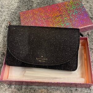 Kate Spade Black Sparkle Wristlet Box included